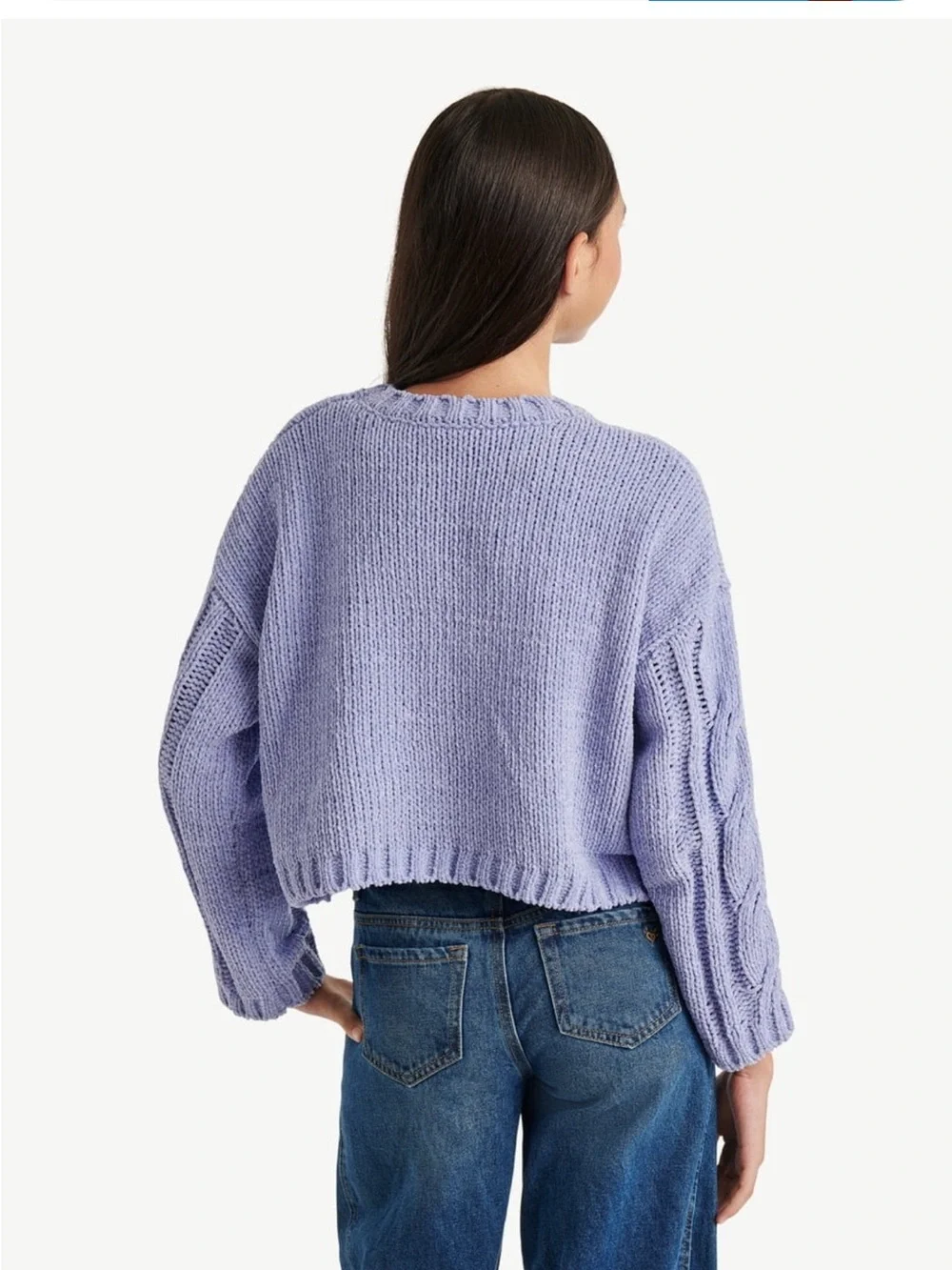 Justice Lavender Cable-Knit Cropped Sweater